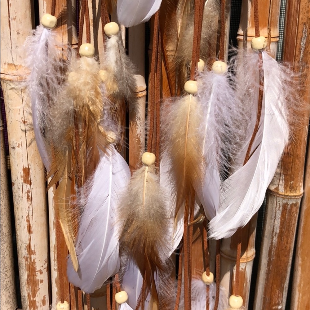 NEW Boho Gypsy White Feather & Bead Suede Headband - Picture 4 of 6